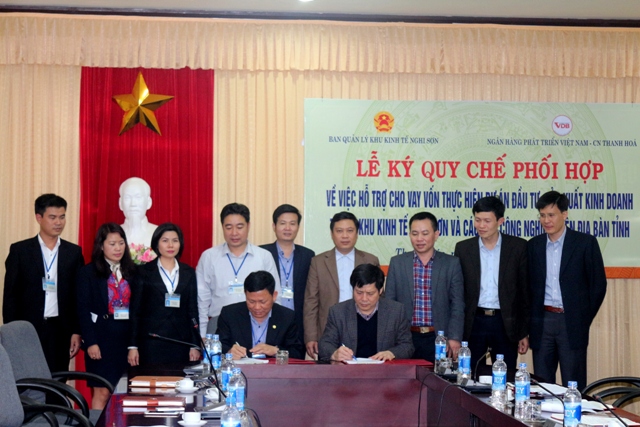 Lễ ký quy chế phối hợp giữa Ban quản lý Khu kinh tế Nghi Sơn & Ngân hàng phát triển Việt Nam chi nhánh Thanh Hóa