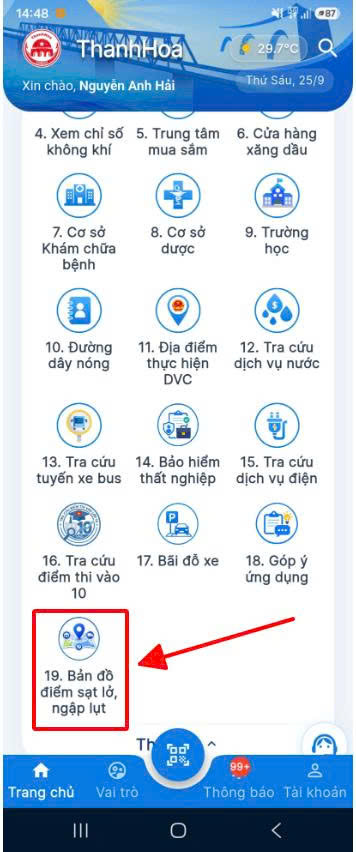 Hướng dẫn Tra cứu điểm sạt lở, ngập lụt theo thời gian thực trên ứng dụng số Thanh Hóa